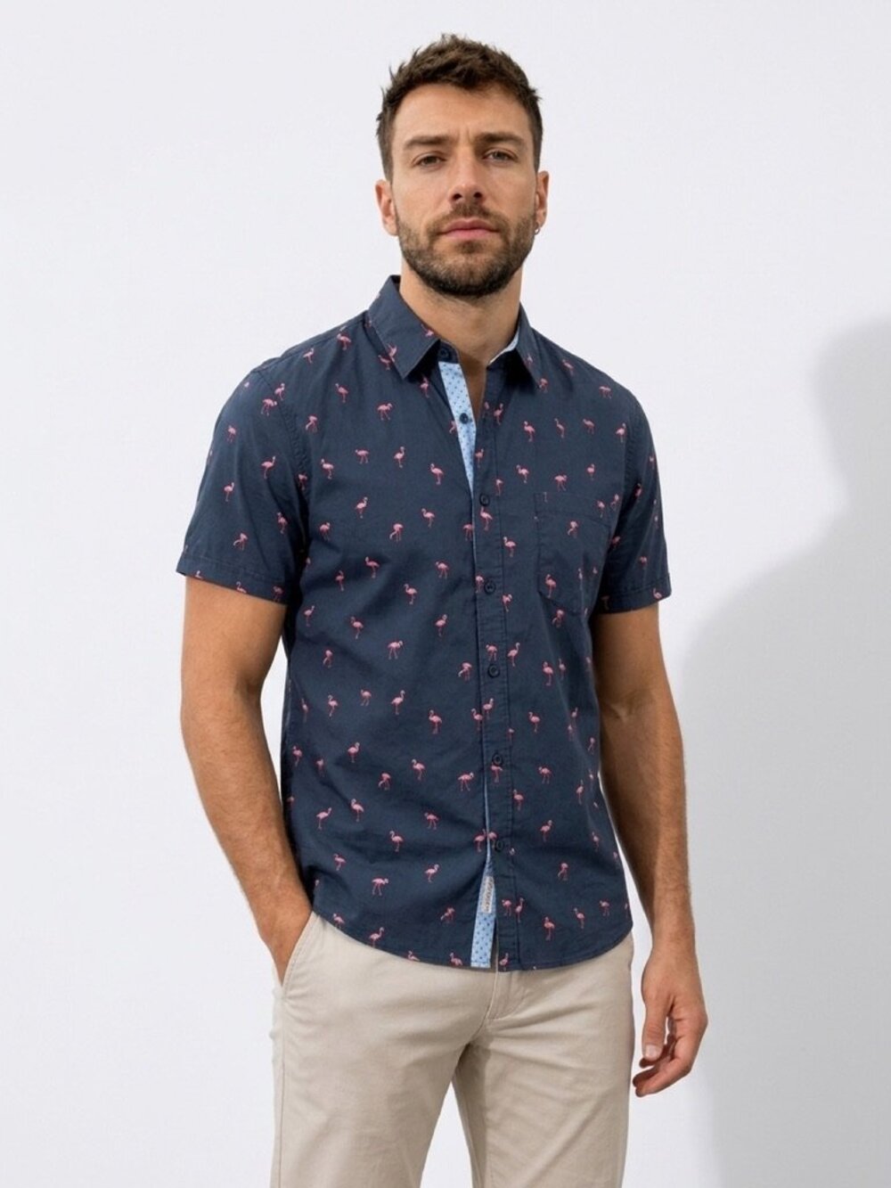 Men's pink flamingo button down